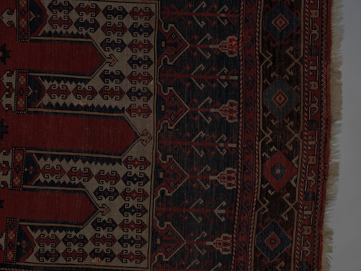 Carpet with Double-Ended Triple Niche, Wool (warp, weft, and pile); symmetrically knotted pile