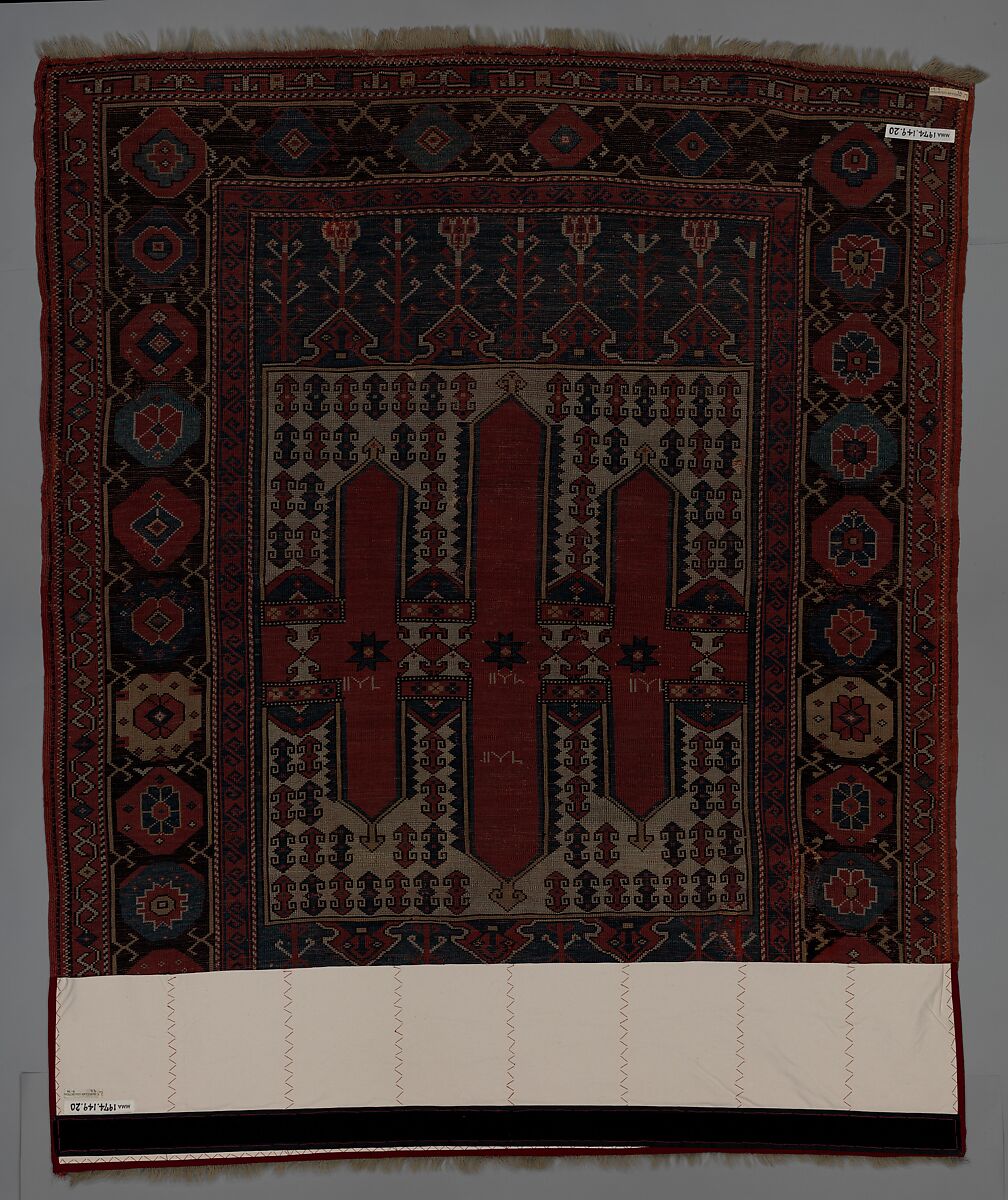Carpet with Double-Ended Triple Niche, Wool (warp, weft, and pile); symmetrically knotted pile