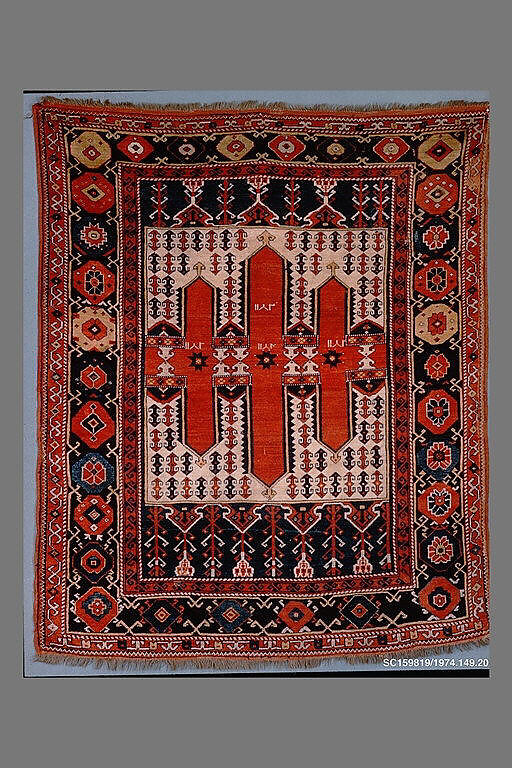 Carpet with Double-Ended Triple Niche, Wool (warp, weft, and pile); symmetrically knotted pile