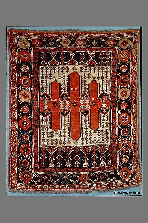 Carpet with Double-Ended Triple Niche, Wool (warp, weft, and pile); symmetrically knotted pile