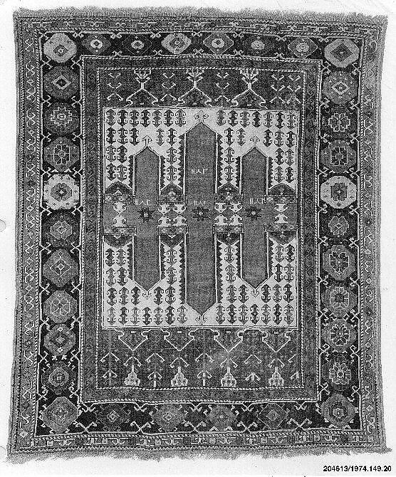 Carpet with Double-Ended Triple Niche, Wool (warp, weft, and pile); symmetrically knotted pile