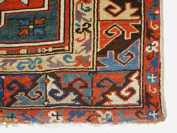 Tribal Carpet with Medallion Design, Wool (warp, weft, and pile); symmetrically knotted pile