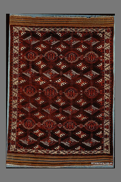 Yomut Main Carpet, Wool (warp, weft); asymmetrically knotted pile 