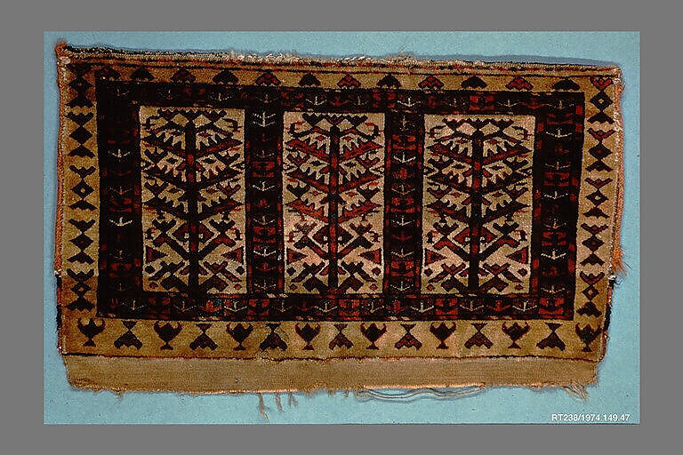 Storage Bag Fragment, Wool (warp, weft, and pile); symmetrically knotted pile