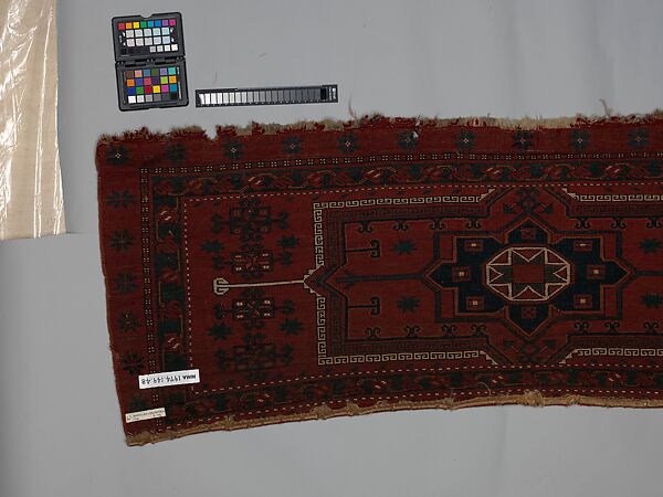 Storage Bag Fragment, Wool (warp, weft and pile), cotton (pile); asymmetrically knotted pile