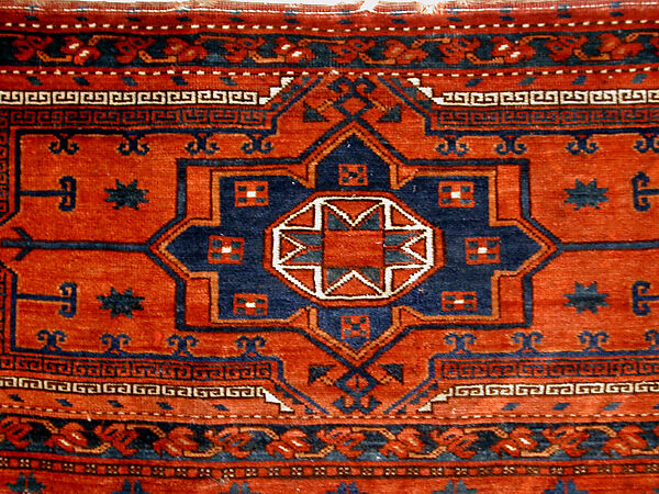 Storage Bag Fragment, Wool (warp, weft and pile), cotton (pile); asymmetrically knotted pile