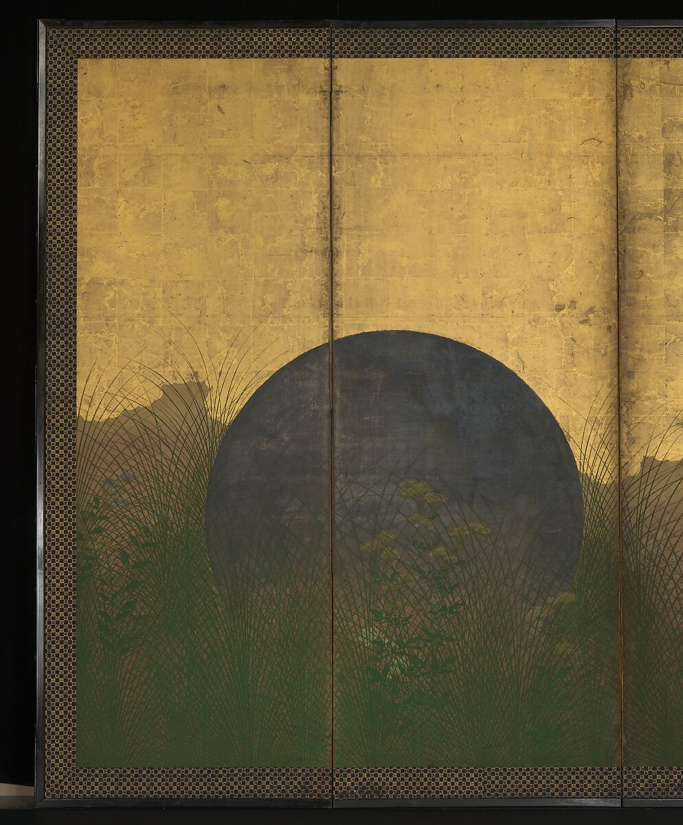 The Plains of Musashi, Six-panel folding screen; ink, color, gold, silver, and gold leaf on paper , Japan