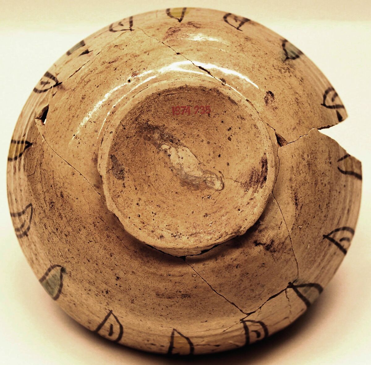 Bowl, Earthenware; slip covered, polychrome slip decoration, glazed