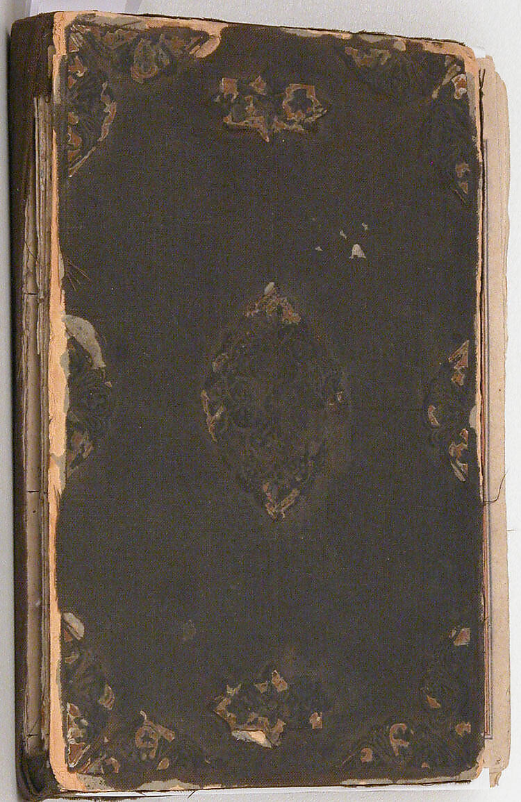 Page of Calligraphy from a Shahnama (Book of Kings), Abu'l Qasim Firdausi (Iranian, Paj ca. 940/41–1020 Tus), Ink, opaque watercolor, gold, and silver on paper; cloth cover