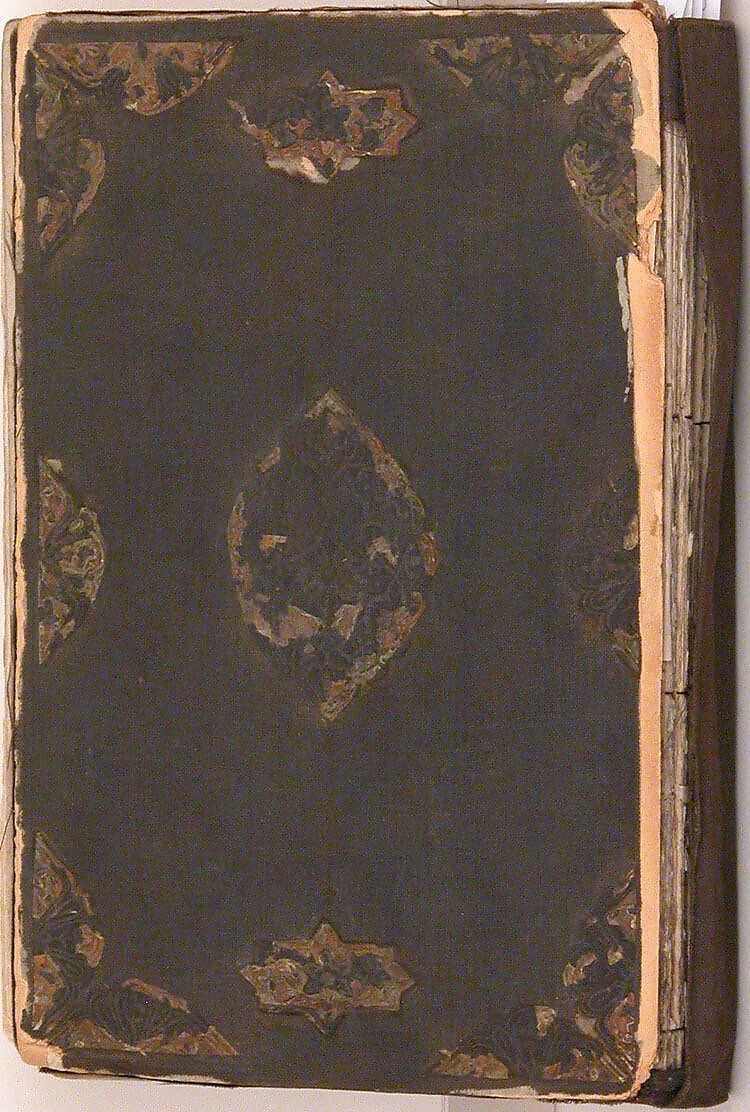 Page of Calligraphy from a Shahnama (Book of Kings), Abu'l Qasim Firdausi (Iranian, Paj ca. 940/41–1020 Tus), Ink, opaque watercolor, gold, and silver on paper; cloth cover