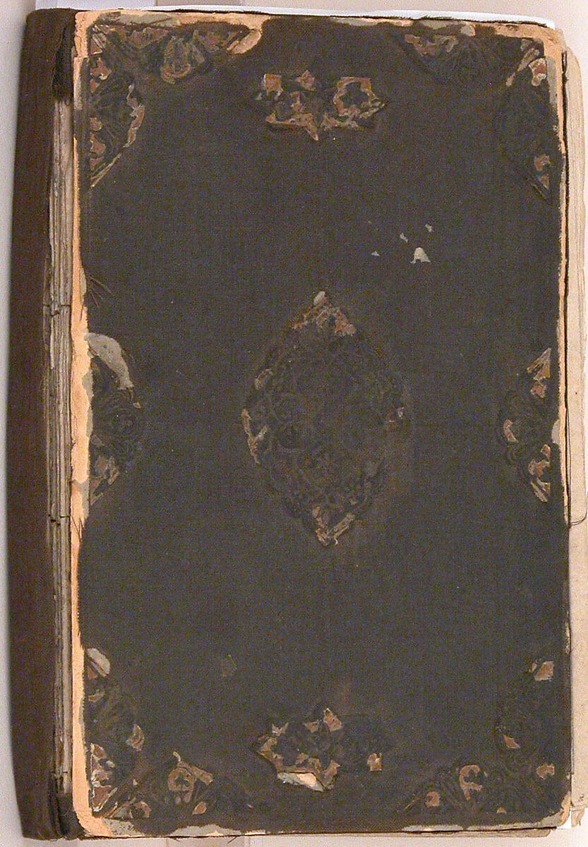 Page of Calligraphy from a Shahnama (Book of Kings), Abu'l Qasim Firdausi (Iranian, Paj ca. 940/41–1020 Tus), Ink, opaque watercolor, gold, and silver on paper; cloth cover