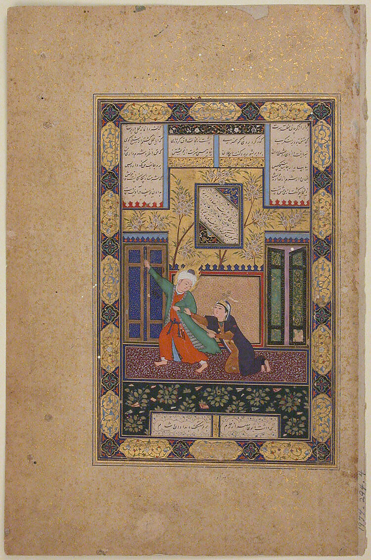 "Yusuf and Zulaikha", Folio 51r from a Bustan of Sa`di, Ink, opaque watercolor, and gold on paper