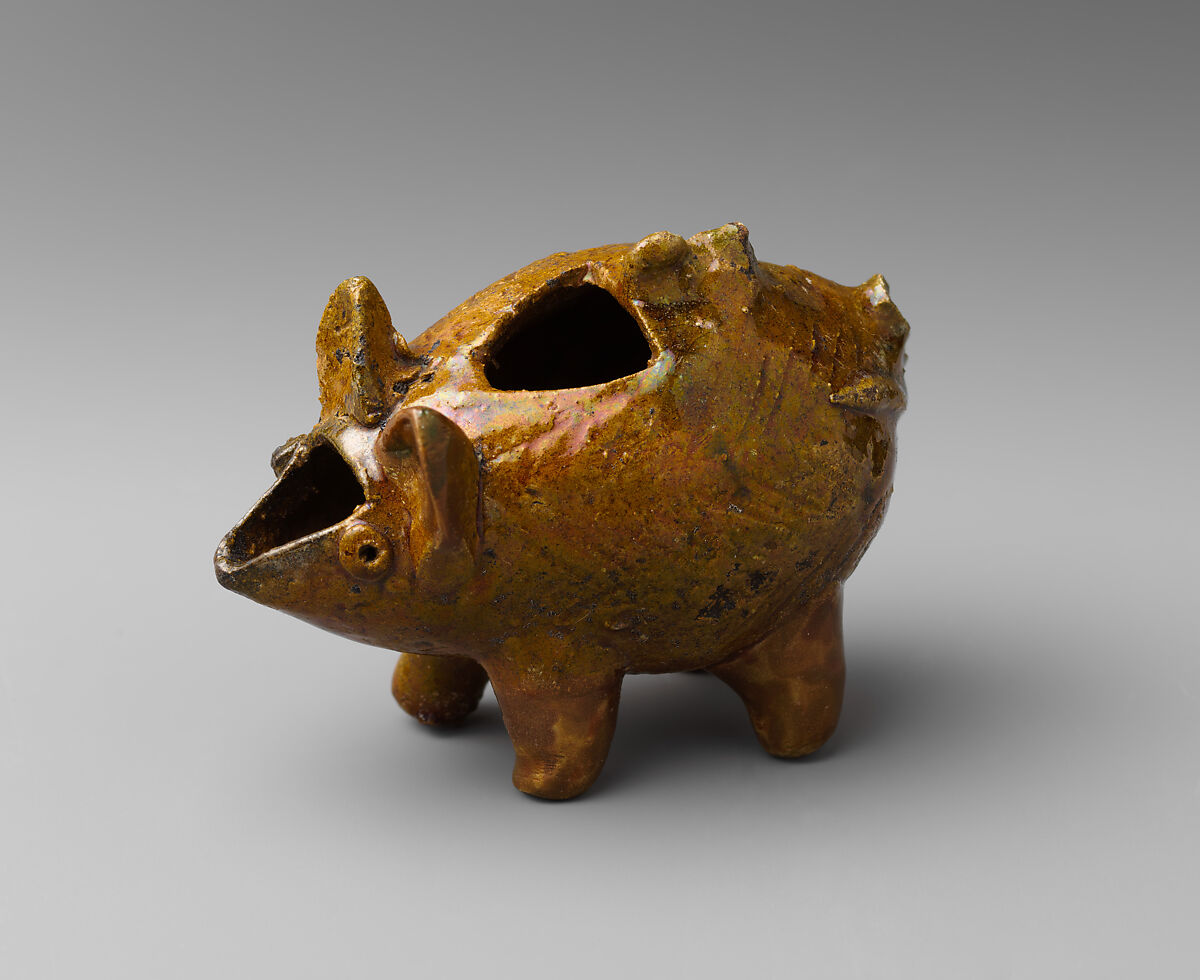 Lamp, Earthenware; applied, incised, cut, glazed