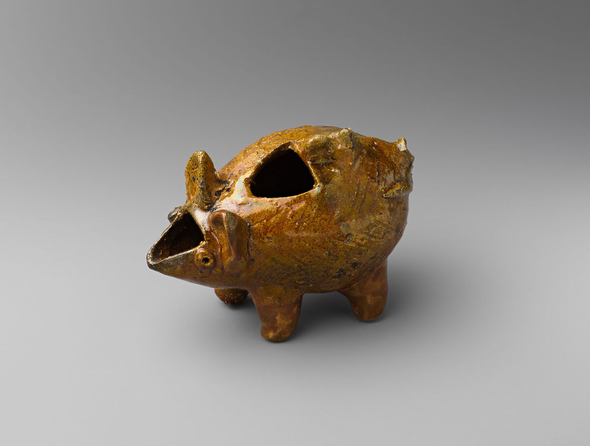 Lamp, Earthenware; applied, incised, cut, glazed