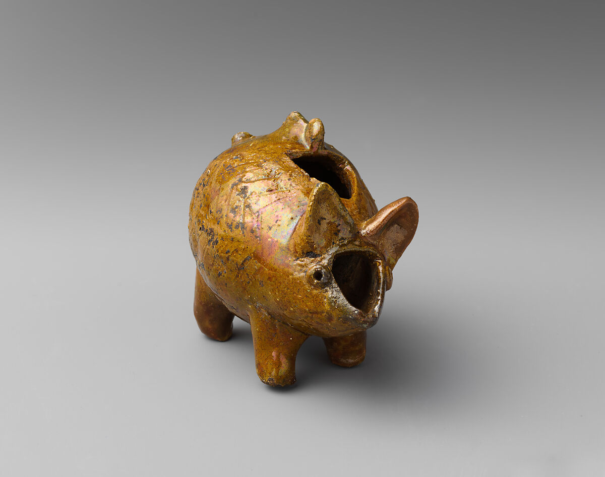 Lamp, Earthenware; applied, incised, cut, glazed