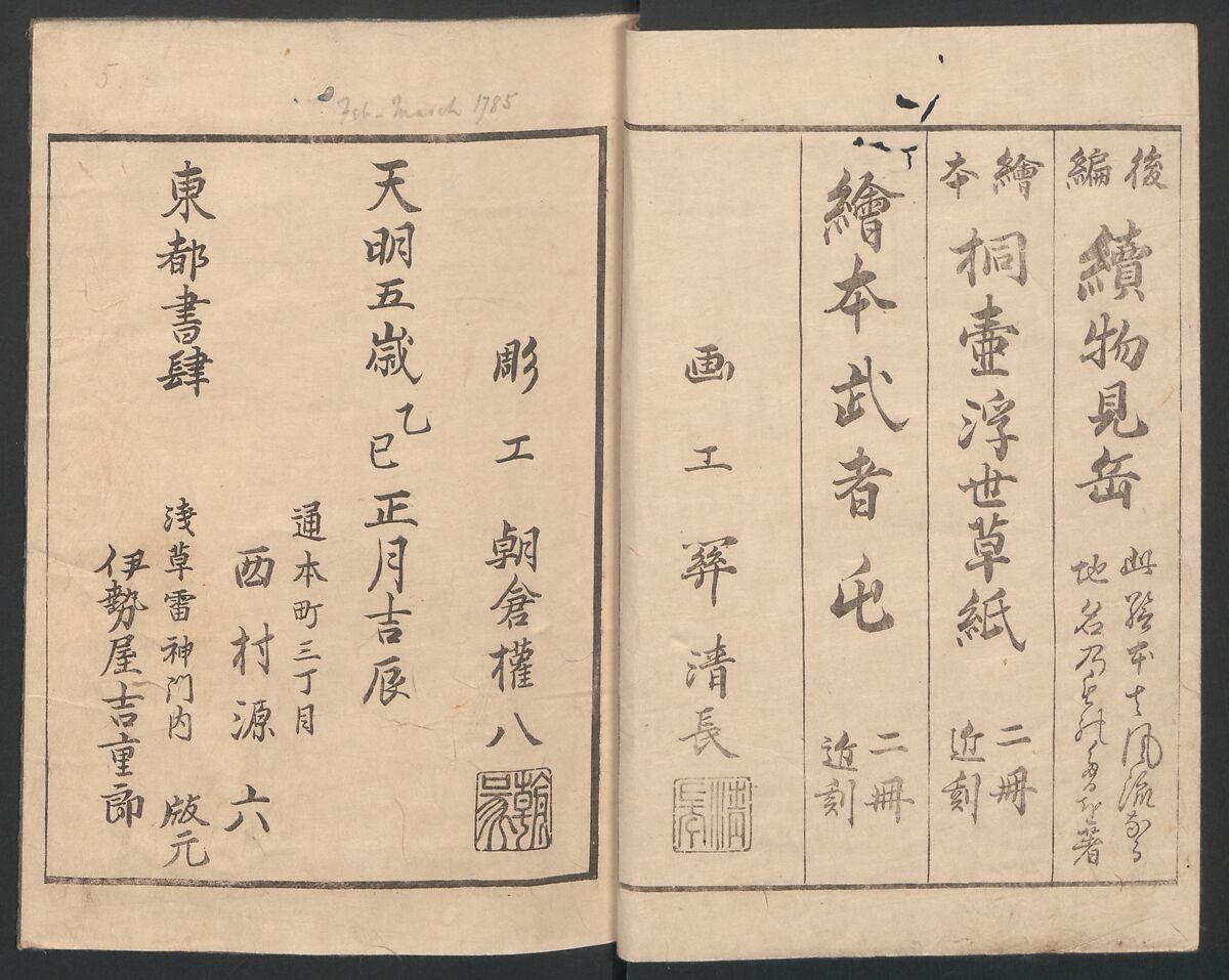 Watchtower Hill (Ehon monomigaoka) 絵本物見岡, Torii Kiyonaga 鳥居清長 (Japanese, 1752–1815), Two volumes; polychrome woodblock printed book; ink on paper, Japan