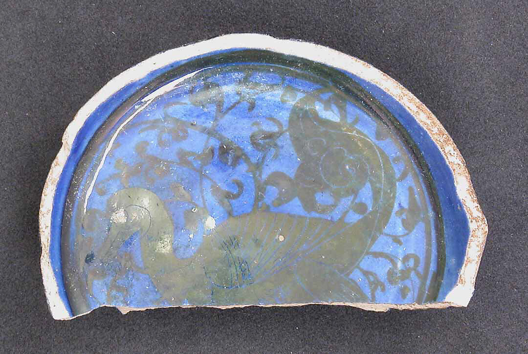 Fragment of a Dish, Stonepaste; painted under transparent glaze 