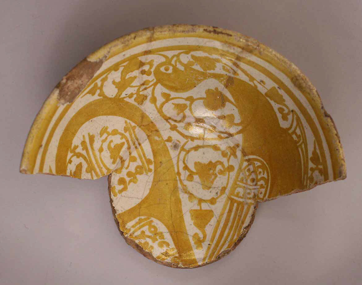 Fragment of a Luster Bowl with a Peacock, Stonepaste; painted under transparent glaze 