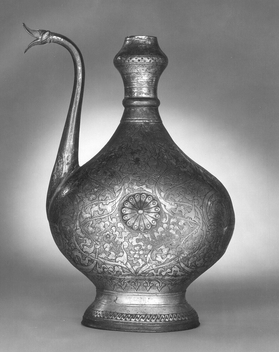 Ewer, Copper alloy; incised and gilded