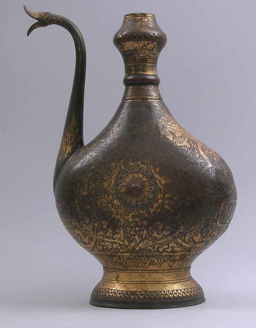 Ewer, Copper alloy; incised and gilded 