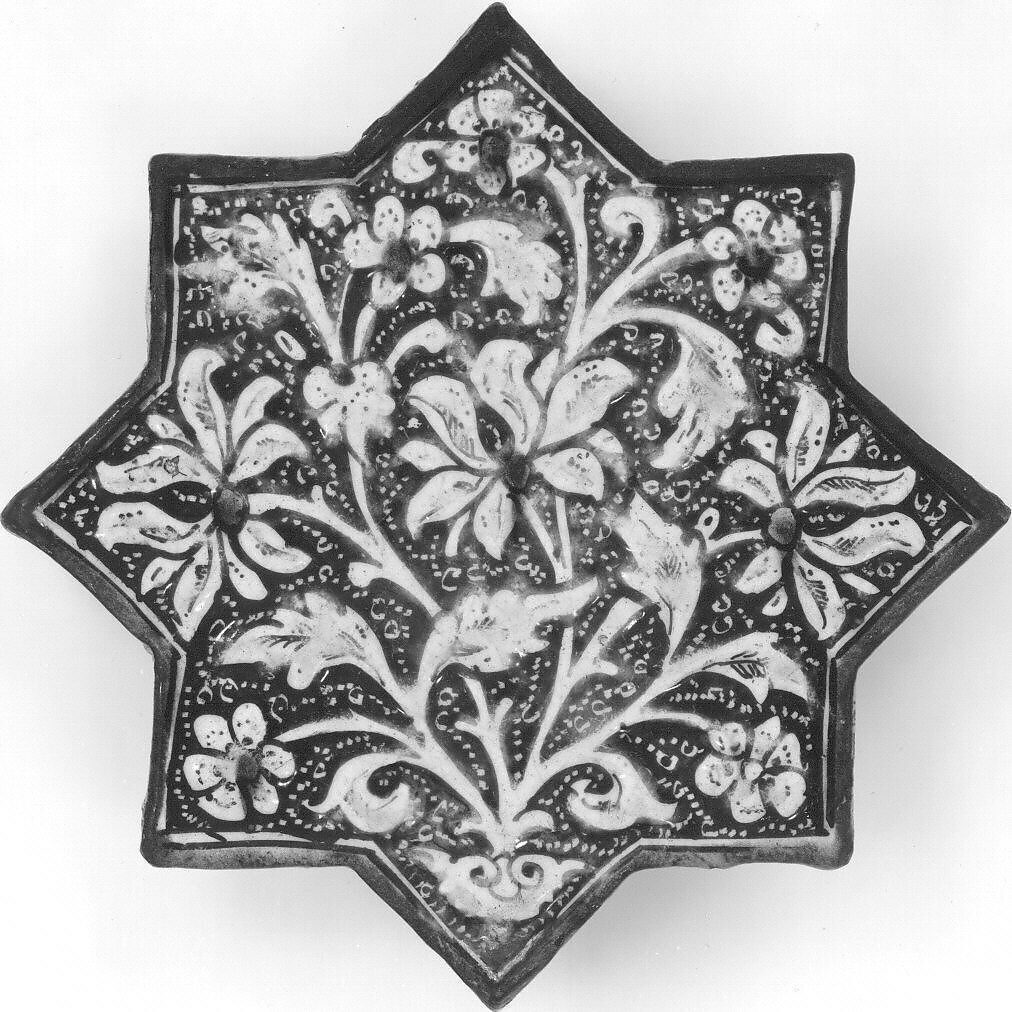 Tile, Stonepaste; glazed and luster-painted