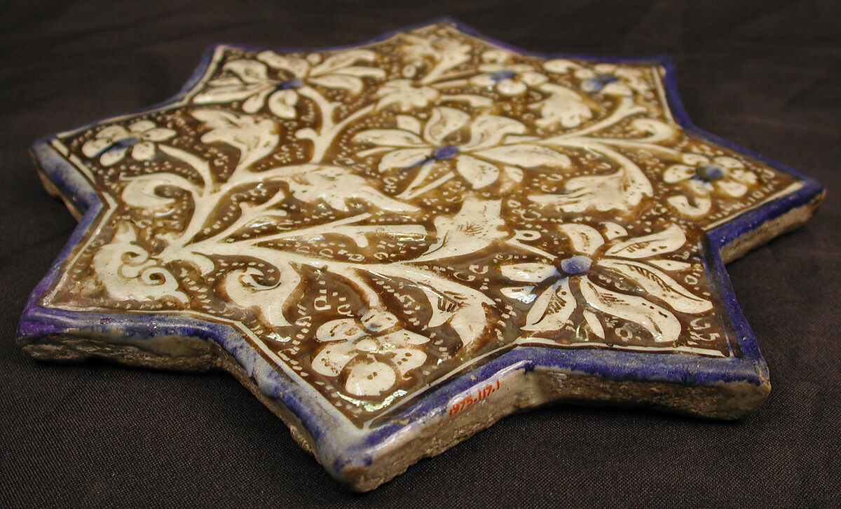 Tile, Stonepaste; glazed and luster-painted