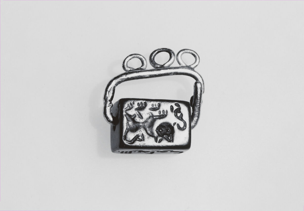 Seal Stone, Hematite; incised with gold fittings