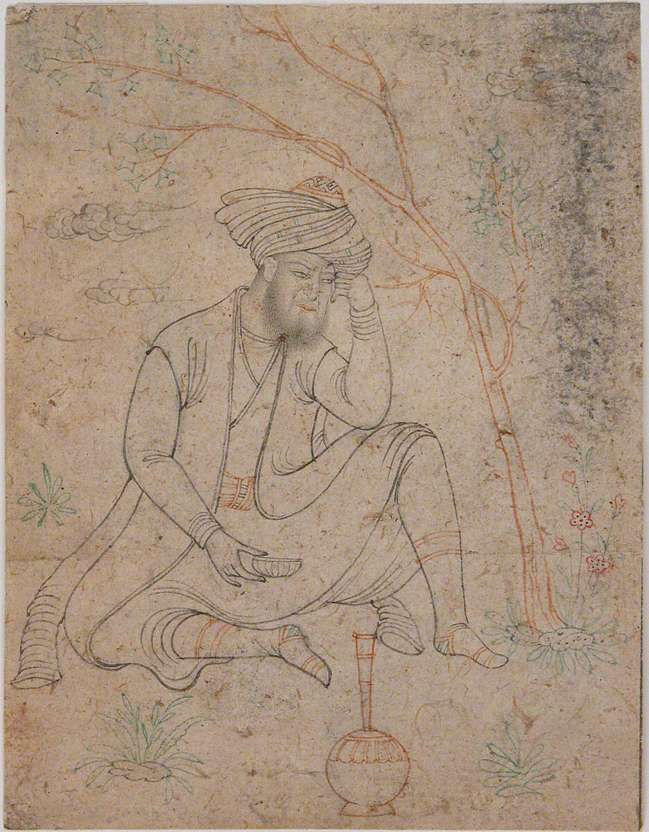 Bearded Man Holding a Cup, Ink and pencil on paper 