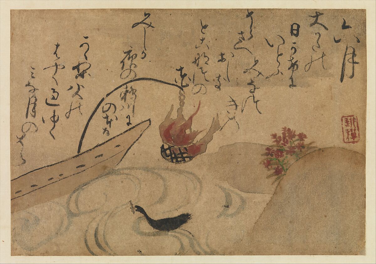 “Sixth Month” from Fujiwara no Teika’s “Birds and Flowers of the Twelve Months” 


, Ogata Kenzan  Japanese, Hanging scroll; ink and color on paper, Japan