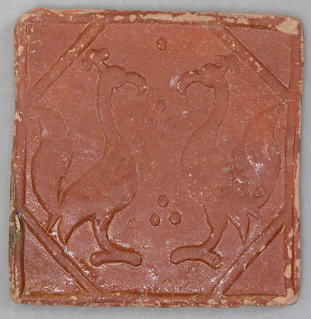 Square Tile, Stonepaste; molded and monochrome glazed 