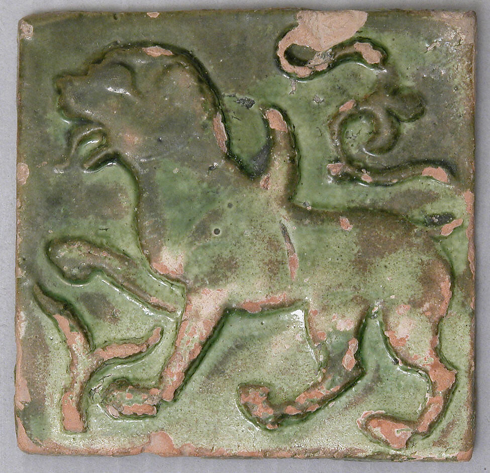 Square Tile, Earthenware; molded and glazed