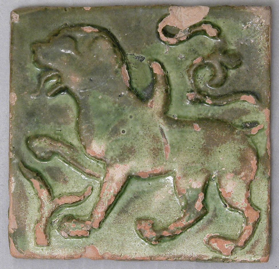 Square Tile, Earthenware; molded and glazed 