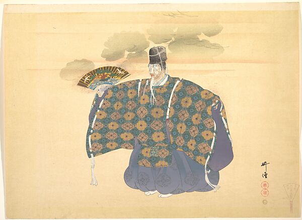 Illustration of Noh Theater: Scene from Okina, Tsukioka Kōgyo (Japanese, 1869–1927), Woodblock print; ink and color on paper, Japan 