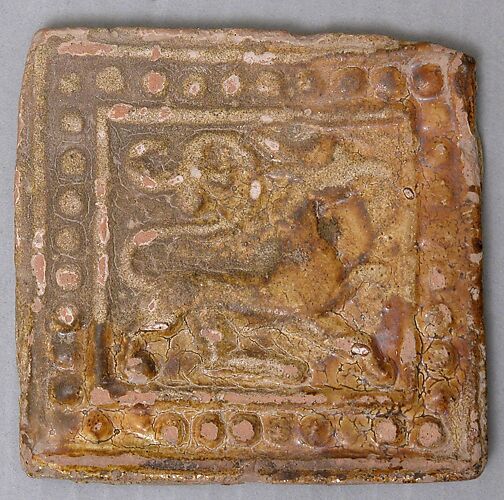 Square Tile Showing a Lion with Foliated Tail