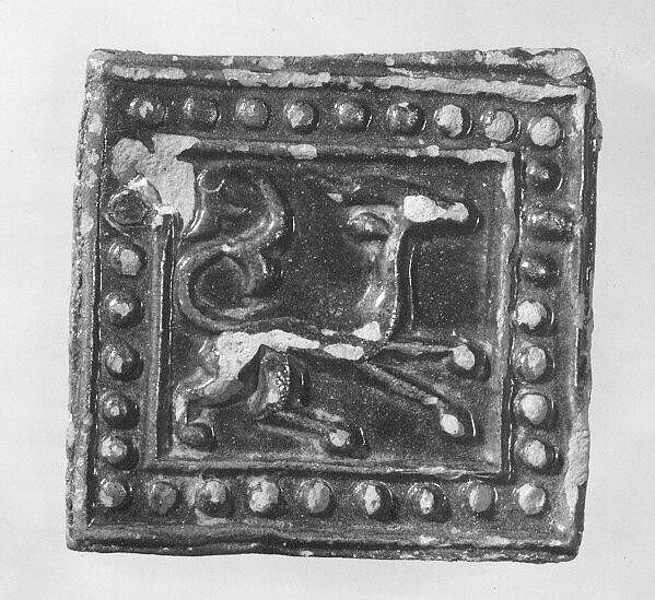 Square Tile, Earthenware; molded and monochrome glazed