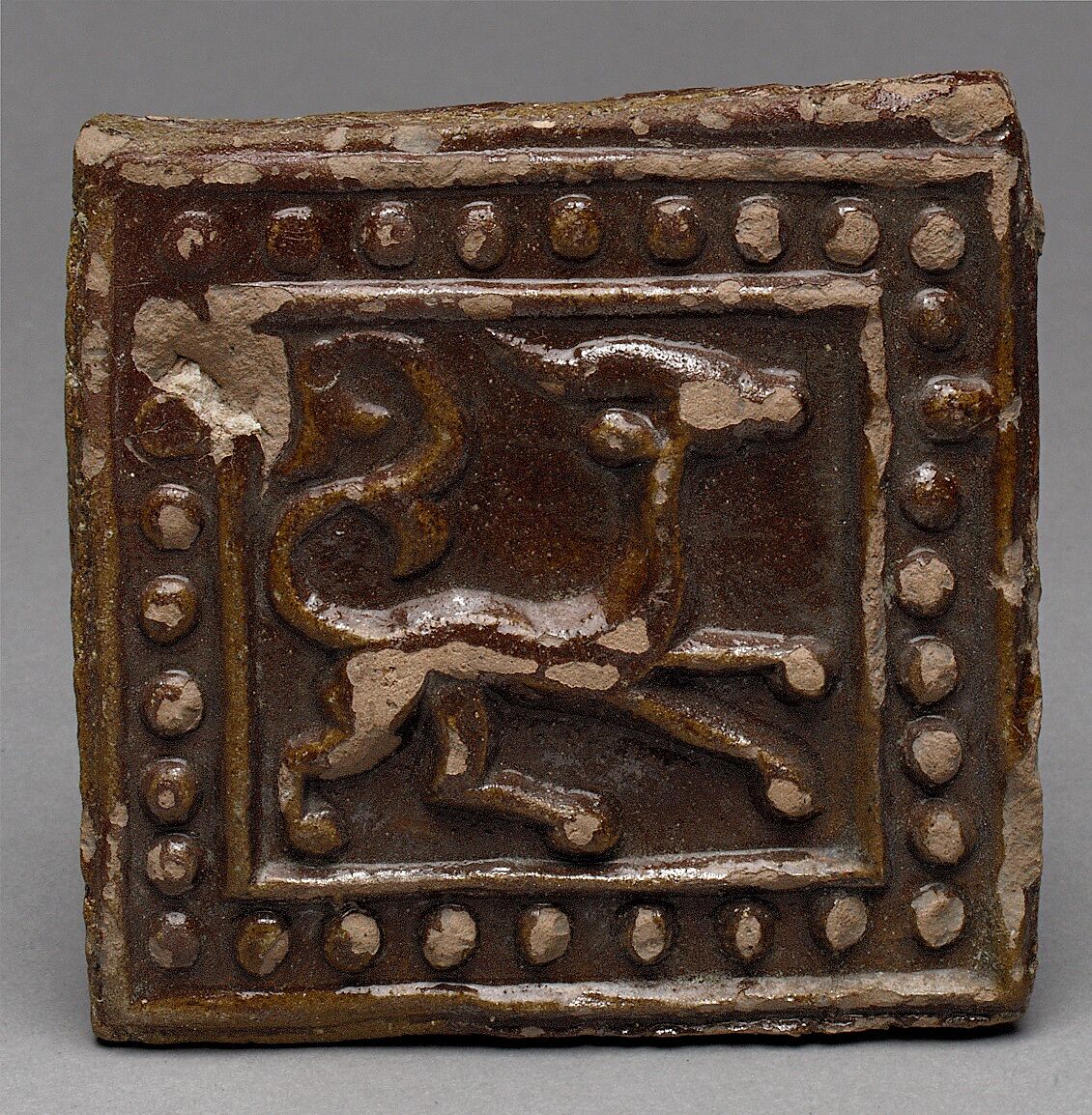 Square Tile, Earthenware; molded and monochrome glazed