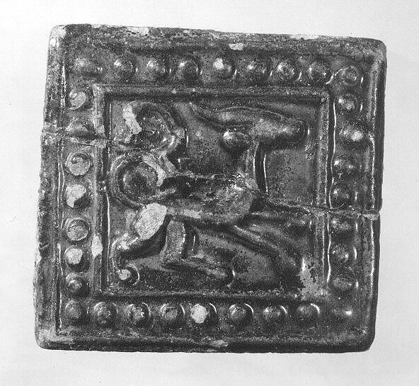 Square Tile, Earthenware; molded and monochrome glazed