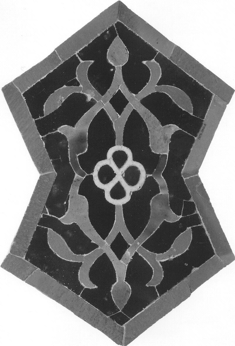 Double Pentagon Shaped Tile, Stonepaste; monochrome-glaze elements