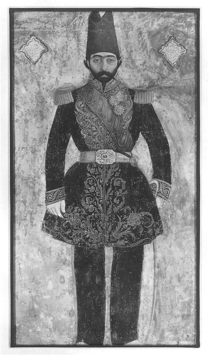 Portrait of Mirza Muhammad Ebrahim Khan Saham al-Mulk, Abu`l Hasan Ghaffari, known as Sani' al-Mulk (Iranian, 1814–66), Watercolor on paper