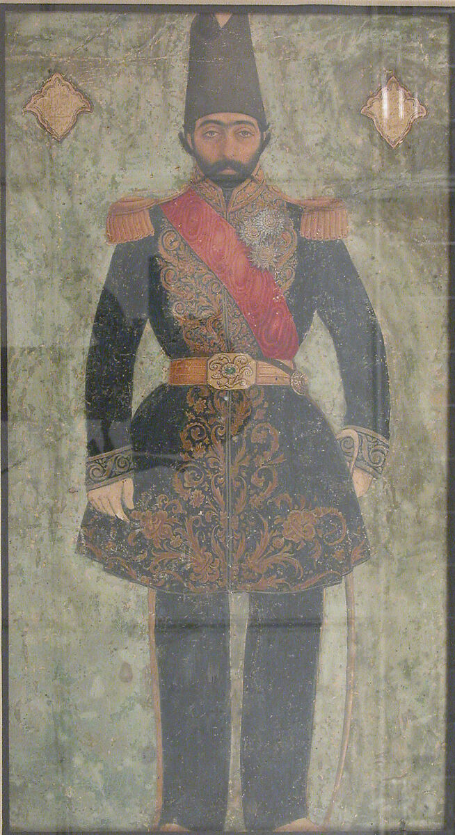 Portrait of Mirza Muhammad Ebrahim Khan Saham al-Mulk, Abu`l Hasan Ghaffari, known as Sani&#39; al-Mulk (Iranian, 1814–66), Watercolor on paper 