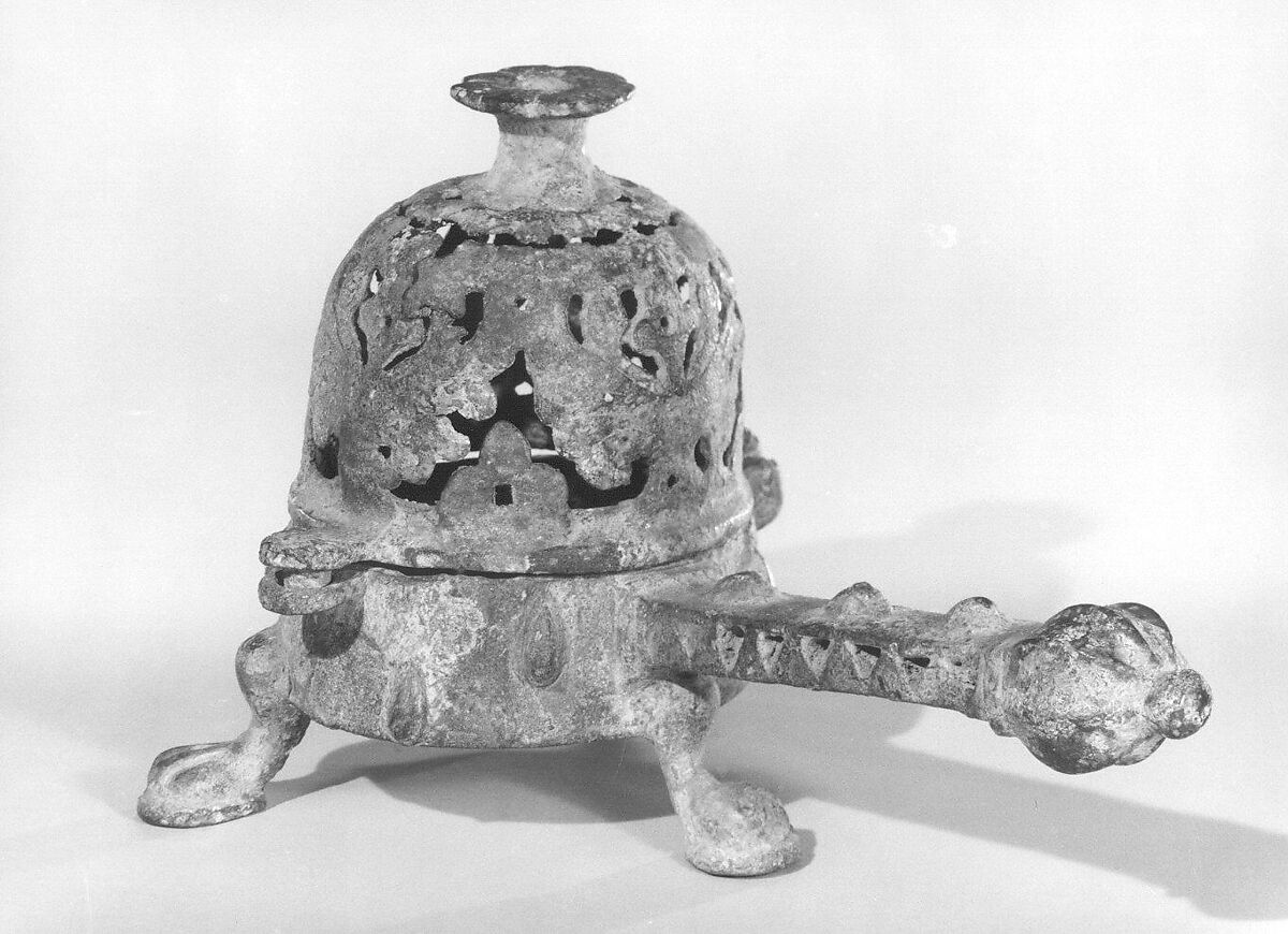 Incense Burner with Domed Cover, Bronze; cast, pierced, and incised