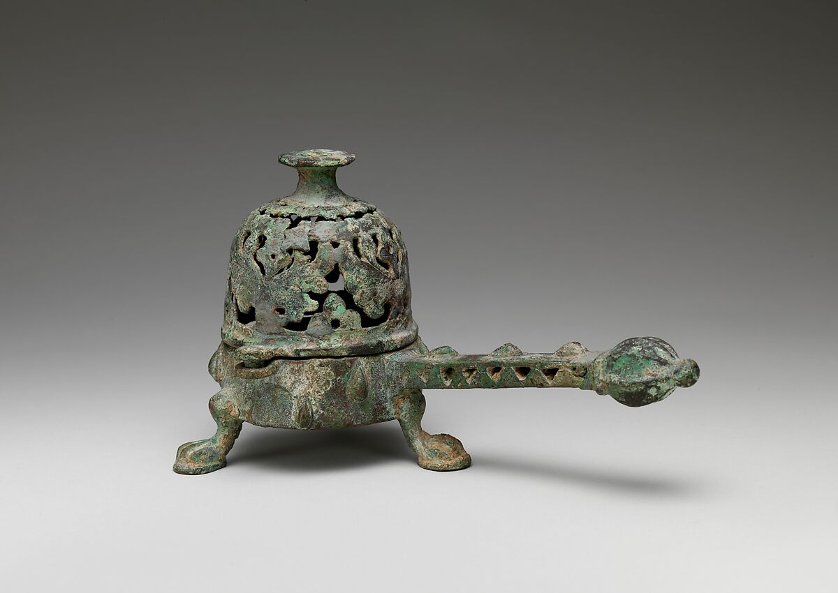 Incense Burner with Domed Cover, Bronze; cast, pierced, and incised 