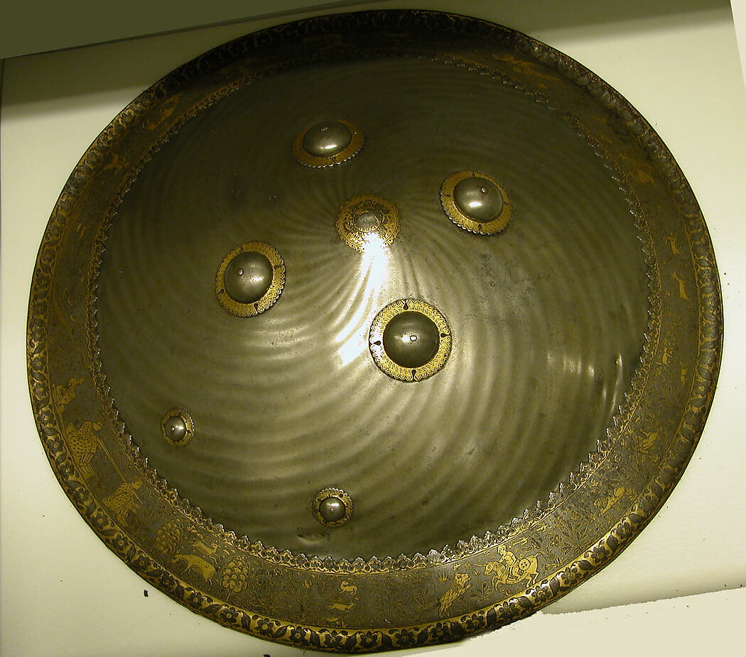 Shield with Hunting and Landscape Vignettes, Steel; with gold overlay