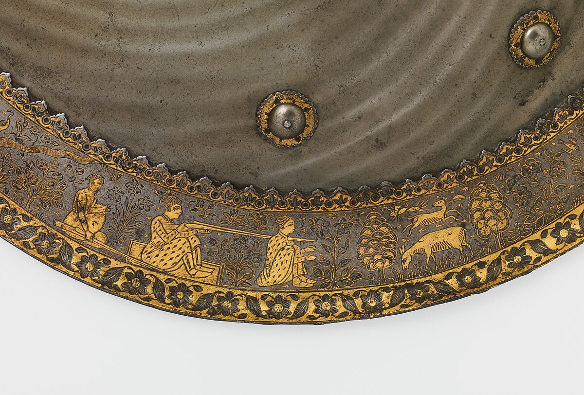 Shield with Hunting and Landscape Vignettes, Steel; with gold overlay