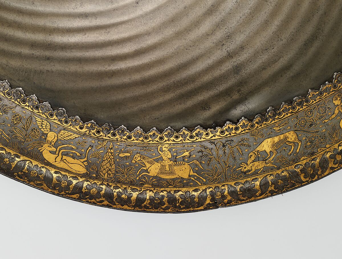 Shield with Hunting and Landscape Vignettes, Steel; with gold overlay