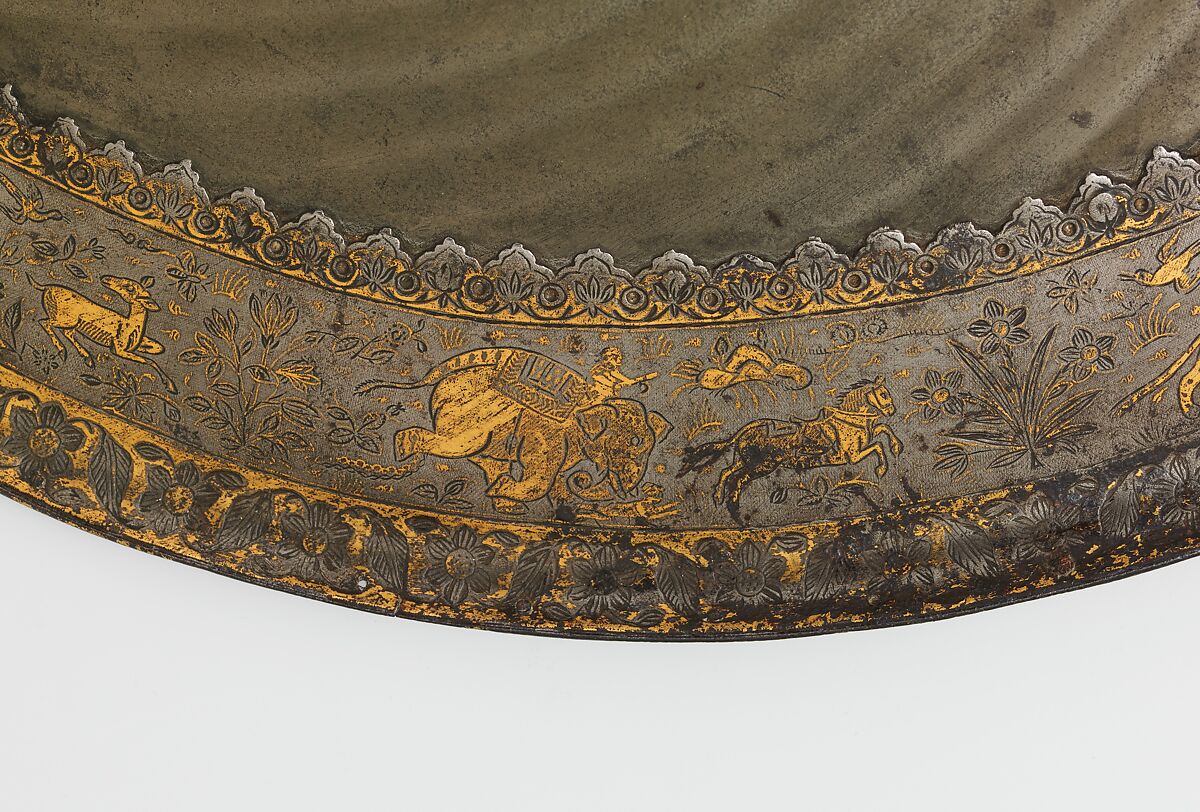 Shield with Hunting and Landscape Vignettes, Steel; with gold overlay