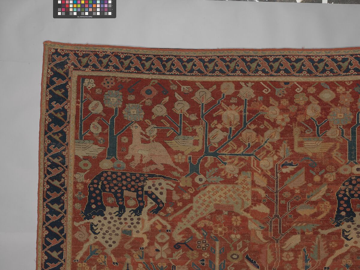 Carpet, Cotton (warp and weft), wool (pile); symmetrically knotted pile