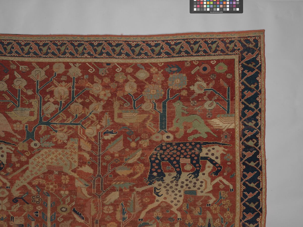 Carpet, Cotton (warp and weft), wool (pile); symmetrically knotted pile