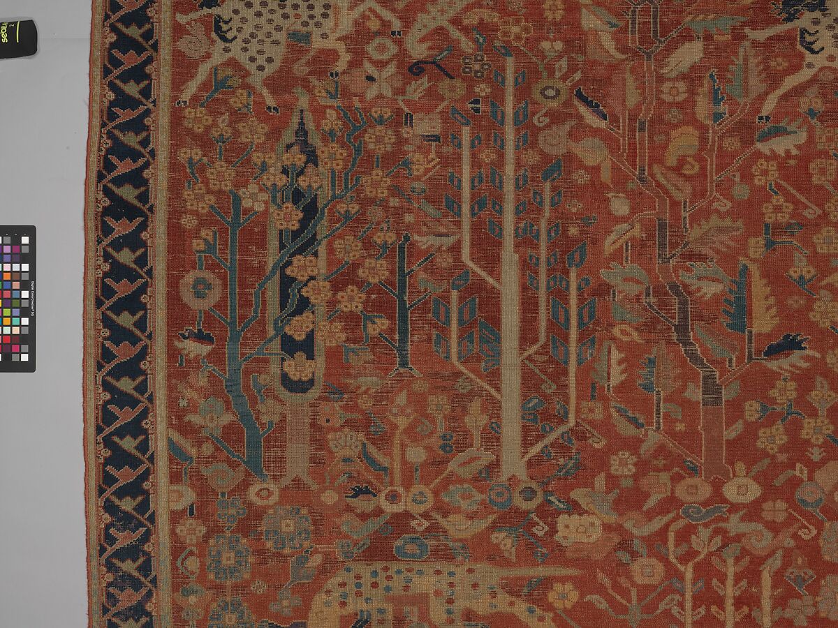 Carpet, Cotton (warp and weft), wool (pile); symmetrically knotted pile