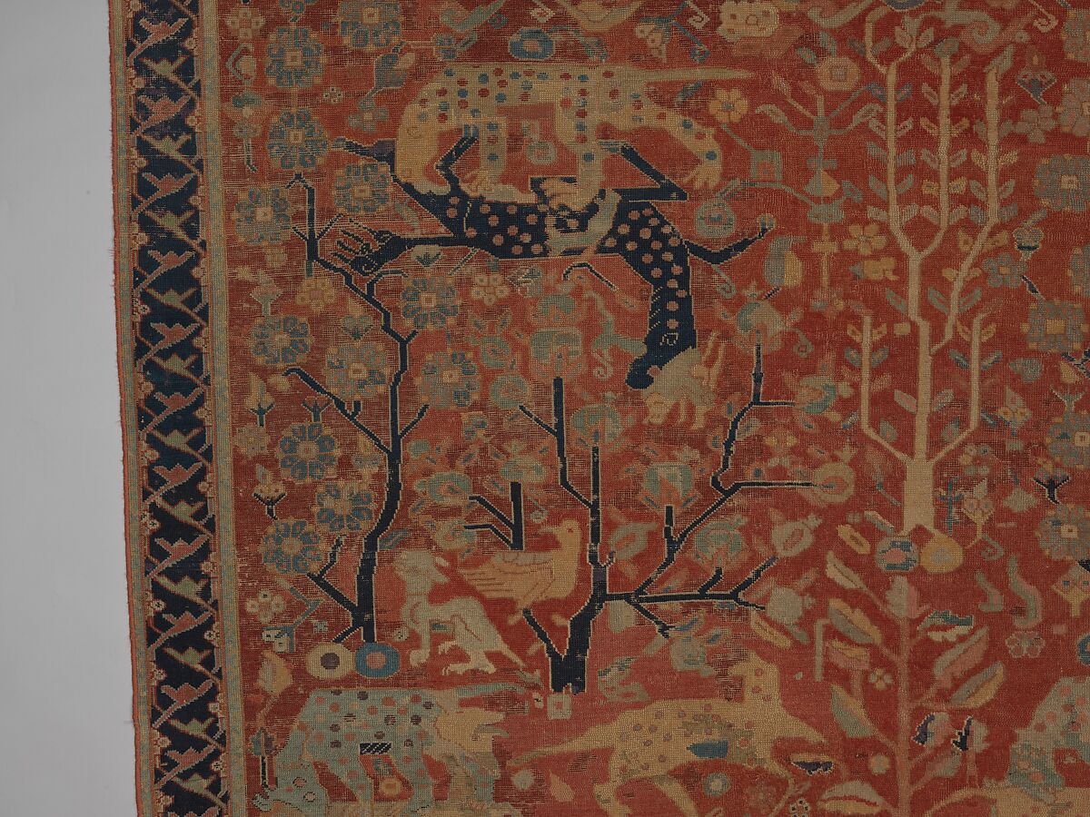 Carpet, Cotton (warp and weft), wool (pile); symmetrically knotted pile